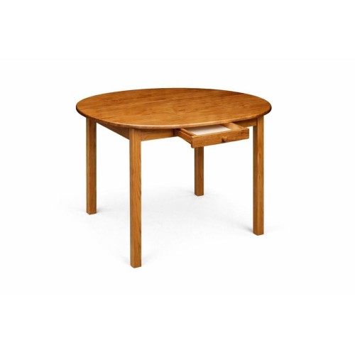 Drewniany stół okrągły na białym tle, meble do kuchni.
