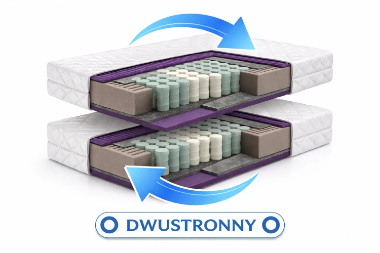 Grafika prezentująca materac dwustronny z funkcją obracania.