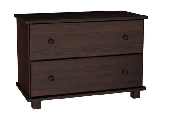 Ciemna komoda z dwiema szufladami, elegancki mebel w kolorze wenge.