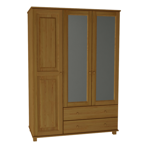 Szafa sosnowa trzydrzwiowa z lustrami i dwiema szerokimi szufladami