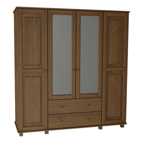 Klasyczna szafa czterodrzwiowa z lustrami i dwiema szufladami pod nimi