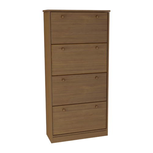 Wysoka drewniana szafka na buty z czterema uchylnymi frontami do przedpokoju