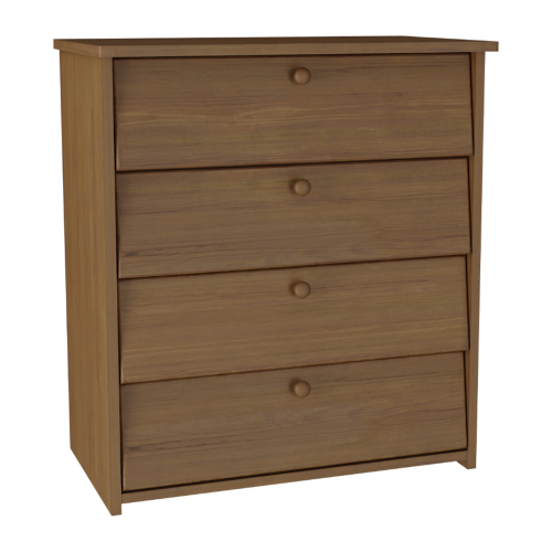 Drewniana komoda z 4 szufladami, kolor brązowy, klasyczny design do sypialni