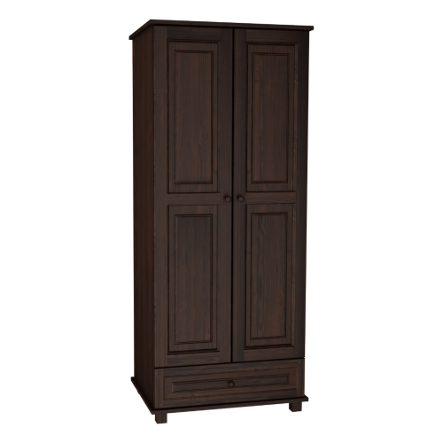 Szafa dwudrzwiowa z dolną szufladą, ciemne drewno, elegancki design