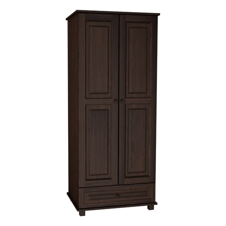 Szafa dwudrzwiowa z dolną szufladą, ciemne drewno, elegancki design