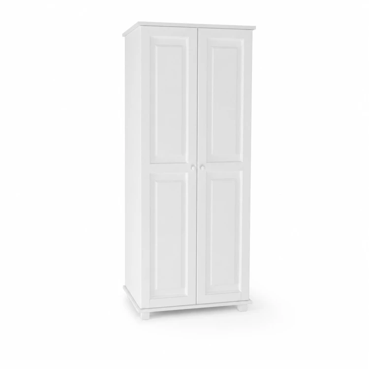Drewniana biała szafa dwudrzwiowa, pojemna szafa do sypialni lub przedpokoju.