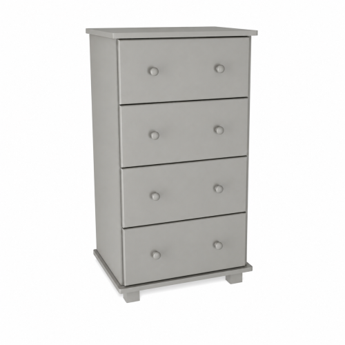 Szara komoda z 4 pojemnymi szufladami, nowoczesny design do pokoju.