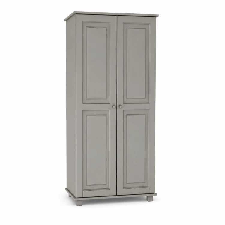Szara szafa dwudrzwiowa bez szuflad, prosty i elegancki design.