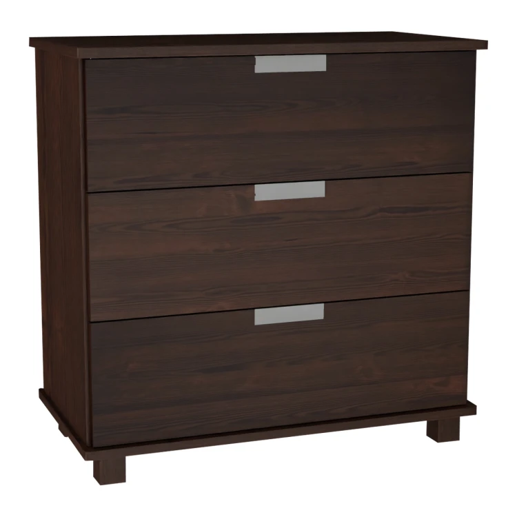 Ciemnobrązowa komoda wenge z 3 szufladami, elegancka szafka do biura lub przedpokoju.