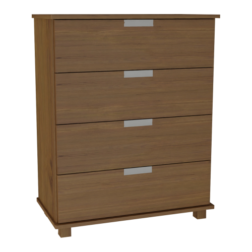 Brązowa komoda z 4 szufladami, odcień orzech, nowoczesny design do sypialni.
