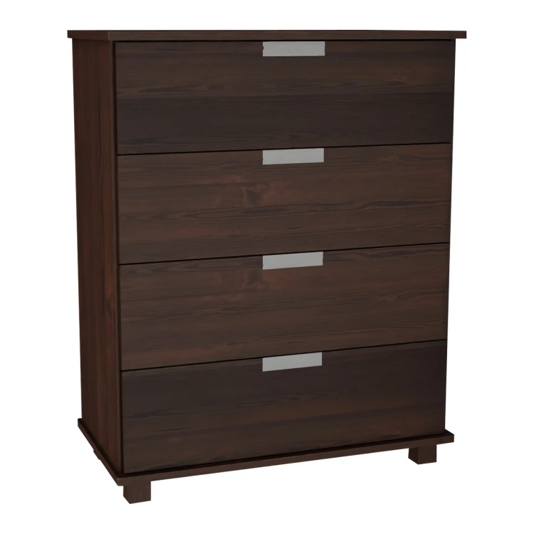 Ciemna komoda z 4 szufladami, kolor wenge, elegancki mebel do salonu.