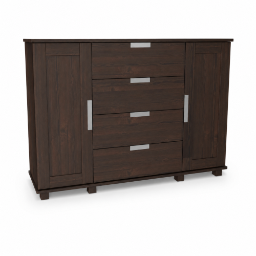 Ciemnobrązowa komoda z litego drewna, wenge, elegancki design z szufladami.