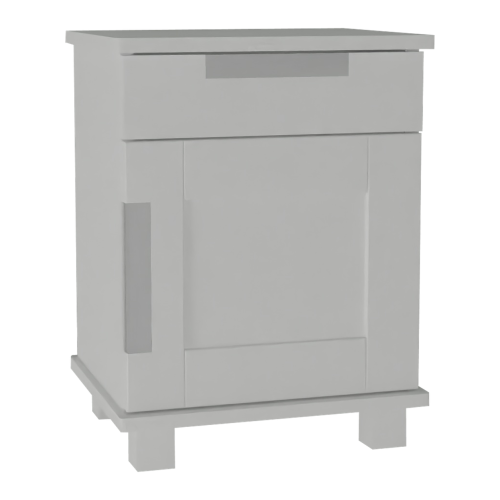 Biała nowoczesna szafka nocna do sypialni, minimalistyczny design.