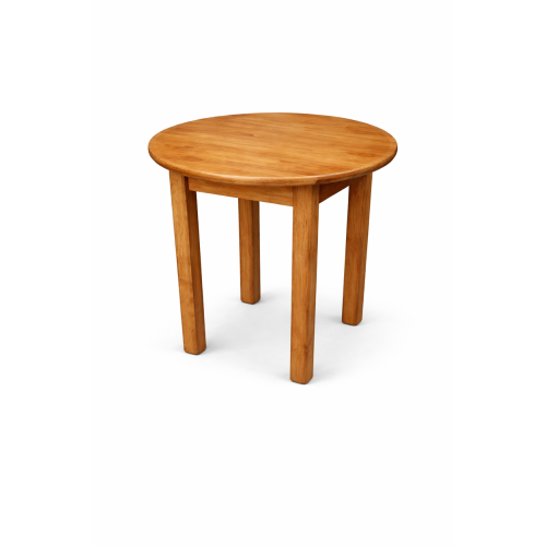 Jasny okrągły stolik kawowy z litego drewna do nowoczesnego salonu.