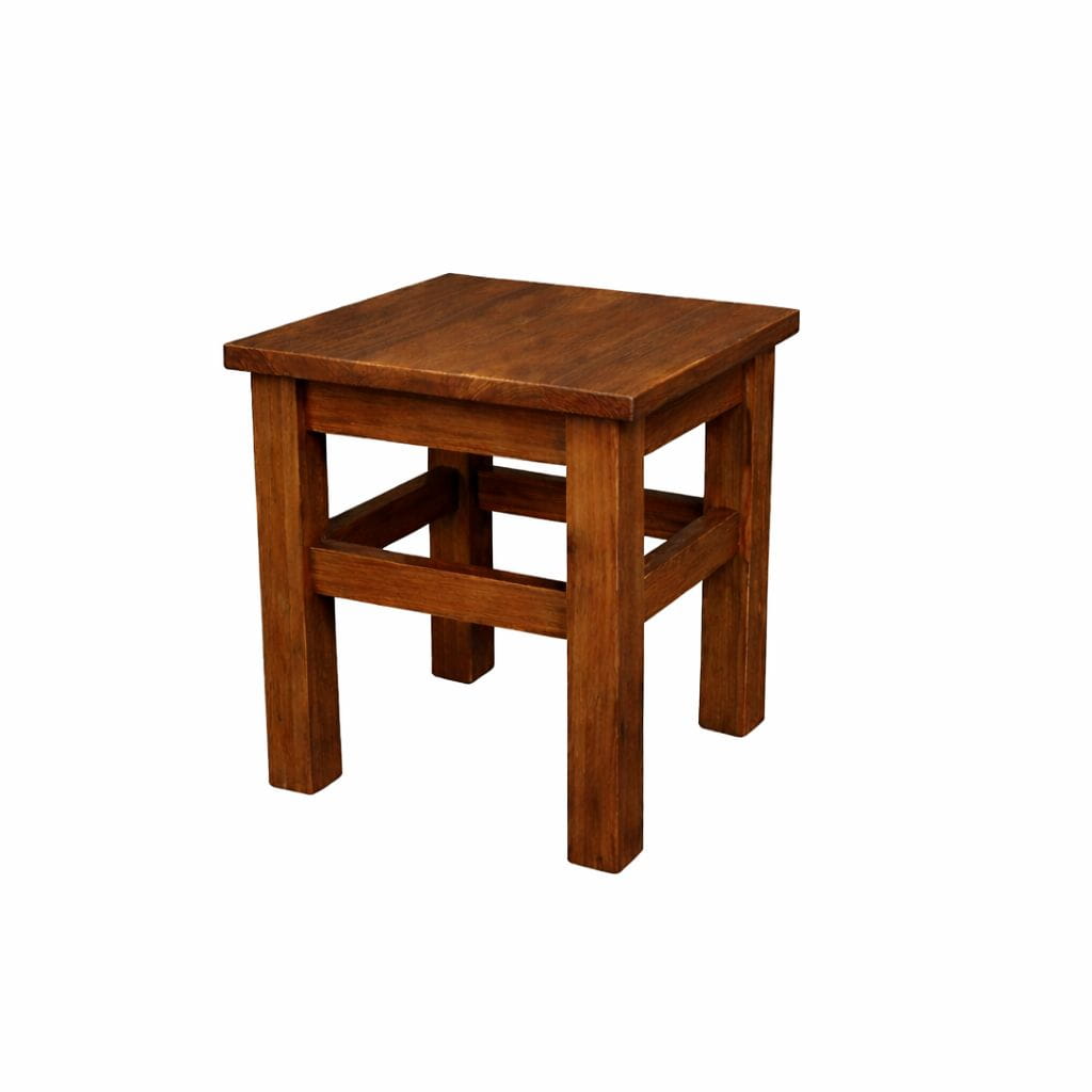 Taboret drewniany w ciemnym kolorze orzecha z kwadratowym siedziskiem