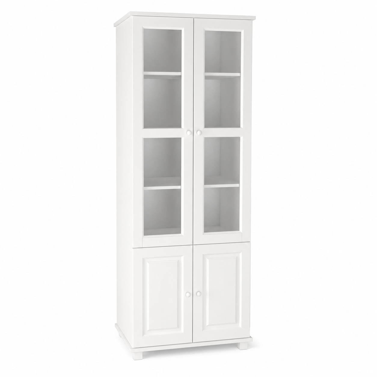 Biała biblioteczka z przeszklonymi drzwiami, elegancka szafka do biura.