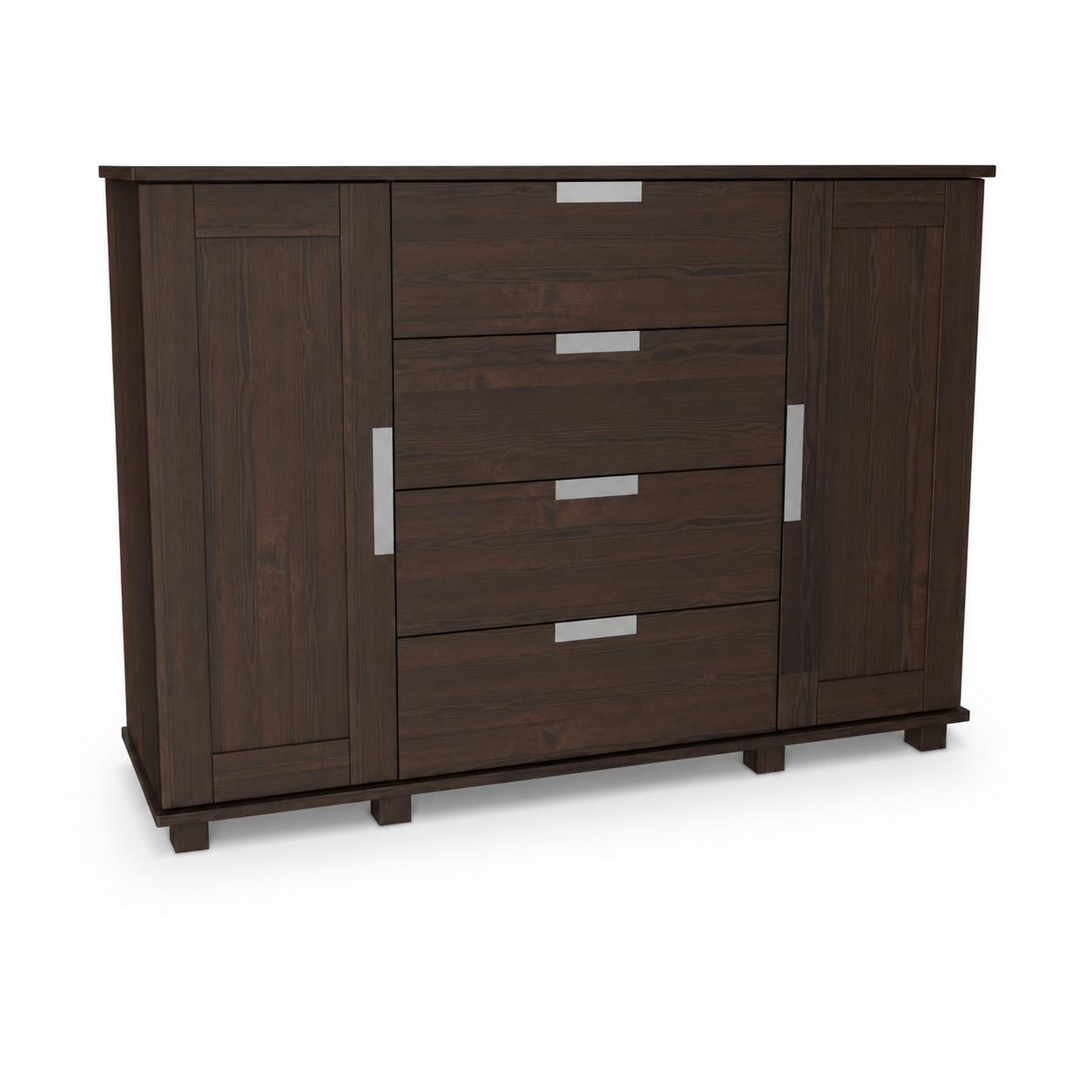 Ciemnobrązowa komoda z litego drewna, wenge, elegancki design z szufladami.