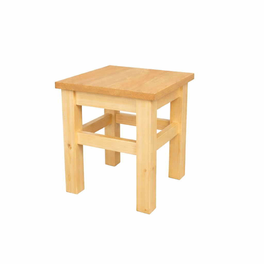 Klasyczny kwadratowy taboret kuchenny z naturalnego drewna